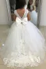 Cute White Lace Little Kids Flower Girl Dresses Princess Jewel Neck Tulle Applique Puffy Floral Formal Wears Party Communion Pagea240g