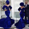 2022 Modern Mermaid Evening Dresses Sheer Neckline Handmade Velour Celebrity Dress Party Wear Vestido de novia