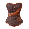 Steampunk Overbust Corsetto Steel Boned Waist Trainer Cincher Nero Marrone Vintage Sexy Gothic Corselet Bustier Top Femme Plus Size Bustini