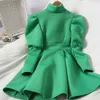 Mode Klänningar För Kvinnor Vintage Turtleneck Puff Sleeve Zipper Vestidos Koreanska Solid Robe Höst Chic Dress 210519