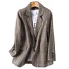 Casual Women's Sough Jacka Loose Höst Plaid Långärmad Kvinna Blazer Elegant Ladies Office Coat Hög kvalitet 210527