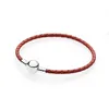 Fine jewelry Authentic 925 Sterling Silver Bead Fit Charm Bracelets Leather Cord Red Square Head Round Head Safety Chain Pendant DIY beads9428572