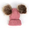 Bebê material acessórios boné criança criança menino menino bebê infantil inverno quente crochet malha chapéu bolas de pele beanie em estoque