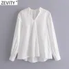 Kobiety Moda V Neck Solid Color Casual White Smock Koszula Office Lady Powrót Pleat Bluzka Roupas Chic Femininas Topy LS7606 210416