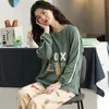 Dames pyjama set schattige vos cartoon nachtkleding vrouwen katoen lange mouw pijama casual homewear pyjama's groothandel 210330