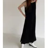 Koreańskie kobiety Long Maxi Summer Dress Casual Solid Color Ladies Hem Split V-Neck Beach Party Proste Dresses Femme Vestidos 210527