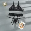 Beha en panty set vrouwen ondergoed kant lingerie 3 stks sexy transparante rode lingerie zien door Thong Femme BRALETTE set