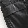 Mode Streetwear noir PU Faux cuir pantalon femmes ample taille haute pantalons longs décontracté bureau dames Baggy bas 210515