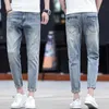 Jeans New Ripped Jeans Men's Slim-Fit Retro Washed Casual Pants Street Style High Street Fashion Men's Pants Tide 3013 X0621