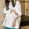 シックな韓国風ソリッドカラー女性ブラウス緩いシャツ長袖ボタン女性のトップス夏のプラスサイズの女性チュニックシャツ210521