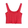 Women Sweet Fashion Red Short Knitted Blouses Vintage Sleeveless Straps Shirts Girls Casual Chic Tops 210520