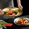 Stainless Steel barbecue Dishes Storage Tray Western food Brass Gold Round Plates Metal Fruit Plate Dessert Snack Jewelry Display