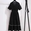 Kadınlar Elbise Yaz V Yaka Siyah Patchwork Şifon Elbise Mizaç Orta Uzunlukta Parti Sokak Elbiseleri Vestidos De Fiesta 210527