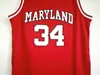 남성 1985 Maryland Terps College 34 Len Bias Jersey 레트로 농구 대학 레드 화이트 옐로 팀 스포츠 순수 면화 빈티지 스티치 통기성 좋은 품질