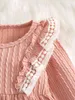 Baby kabel texturerad guipure spets ruffle trim klänning med huvudband hon