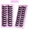 Nova Chegada Grosso Natural Long 10 Pares Mink Cílios Falsos Definir Curly Crisscross Reusável Mão Feito 3D Falso Cílios Extensões Pink Eyelash Bandeja 10 modelos