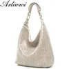 Arliwwi 100% Genuine Leather Shiny Serpentine Shoulder Bags Big Casual Soft Real Snake Embossed Skin Big Bag Handbags Women GB02 210907