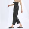 Calças de couro PU para mulheres cintura alta preto sólido minimalista harem calças feminino outono moda roupas 210521