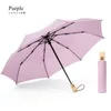 Poignée en bois entièrement automatique Couleur solide TROIS PIÈGE UMBRella pour hommes et femmes Portable Paraguas Business Rain Parapluies