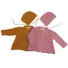 Cardigan per capispalla lavorato a maglia per neonate Cappotto in maglia primaverile + berretto 2 pezzi Giacche Lana per bambini 210429