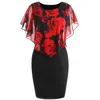 Plus Size 5xl Women Dresses Summer Rose Print Shawl Slim Fit Hip O-neck Casual Bodycon Arrival 210517