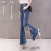 Dames Flare Jeans Mode Europa Stijl Borduurwerk Bloem Beading Skinny Denim Broek Vrouwelijke Jean Broek A3230 210428