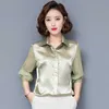 Koreaanse mode zijde vrouwen blouses satijnen kantoor dame shirt en blouse mesh lange mouw Blusas Largas plus size roze vrouwen tops 210531