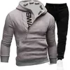 Män Tracksuit Casual 2 Pieces Set Lower Sweatshirt Hooded + Sweatpants Skriv ut Sportkläder Mens Kläder Solid Jogger Sport kostym 4xl 211109