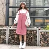 日本のプレッピースタイルかわいいドレス女性ストラップノースリーブコーデュロイタンクカワイイガールズコラージュエレガントな韓国人210520