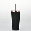 The latest 24OZ double-layer plastic coffee mug, rose gold cover frosted style water cup, support customized logo