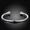 Nueva joyería para hombres Chapado en plata Pulseras de puño abierto Homme Simple Cuentas dobles Brazaletes Pulsera para mujeres Joyería de boda Regalos X0706