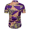 Camisas de impressão listrada Homens Verão Casual Marca de Manga Curta Mens Aloha Camisa Praia Câmeras Havaian Camisas Acolhedor Estilo Étnico Camisa 210524