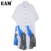 [EAM] Женщины белый большой размер ручной росничные оборками платье с коротким рукавом свободные подходящие мода весна лето 1dd7140 210512
