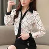 Frühling Langarm Büro Damen Tops Casual Plaid Bluse Frauen Drehen-unten Kragen Plus Größe Shirts Blusas Mujer 8088 50 210512