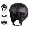 Retro PU-Leder-Motorradhelm Vintage Damen-Roller-Halbhelm Herren-Elektro-Motorradhelm Moto Casco mit Schutzbrille Q0630