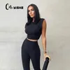 CNYISHE Spring Summer Casual Black Skinny Two Piece Set Top And Pants Women Tracksuit Fashion Fitness Sleeveless Sets Suit 210419