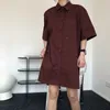 Women Red Wine Big Size Above Knee Shirt Dress Turn Down Neck Long Sleeve Loose Fit Fashion Spring Autumn GX331 210421