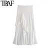 TRAF femmes Chic mode dentelle Patchwork asymétrie Midi jupe Vintage taille haute côté fermeture éclair fente femme jupes Mujer 210415