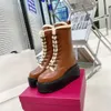 European and American style brown wool lace up women's boots thick bottom Italian Leather Size 35-40