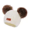 Baby Hat Crochet Dubbele Verwijderbare Pompom Hoed voor Baby Meisjes Winter Kinderkappen met Pompom Faux Bont Kinderhoeden Caps 211023