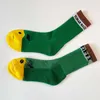Sport, casual marca di moda giapponese calzini da uomo e da donna tubo centrale umano verde simpatico cartone animato puro cotone asciugamano fondo calze sportive