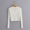 Wiosna Jesień Moda Vintage White V-Neck Pit Paski Z Długim Rękawem Z Długim Rękawem Knitted Cardigan Swetry Kobiety Topy 210508