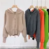 Spring Zippers Sweaters Jacket Slim Knit Solid Green Cardigan Outwear Short Fall Warm Soft Hooded Cropped Coat C-219 210922