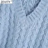 Kvinnor Fashion V Neck Solid Crochet Twist Knitting Sweater Kvinna Ärmlös Casual Slim Vest Chic Pullovers Tops S606 210416