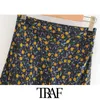 TRAF Women Fashion Floral Print Geplooed Midi Rok Vintage High Taille Side Zipper Vrouwelijke rokken Mujer 210415