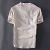 2021 Sommar Ny Loose Bomull Linen T-shirt Män Kortärmad Casual Vintage Camiseta de Los Hombres G1229