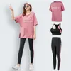 T-shirt allentata + reggiseno + pantaloni Donna Yoga Set da 3 pezzi Quick Dry Fitness Tuta da palestra Abbigliamento sportivo da esterno Set da corsa Plus Size 4XL Outfit