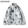 Hiphop winter faux bont fleece jas streetwear mannen harajuku tie dye hart fuzzy jassen warme jassen casual rits jassen 211206