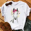 T-Shirt da donna Fashion Horse Head Flower Print Tshirt Donna Ulzzang Harajuku Manica corta Grunge Graphic Streetwear Tees Female