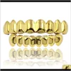 Grillz, Body Drop Delivery 2021 Rock Gold Top & Bottom Hiphop Tooth Grills Dental Halloween Vampire Cosply Teeth Caps Jewelry Tdblf